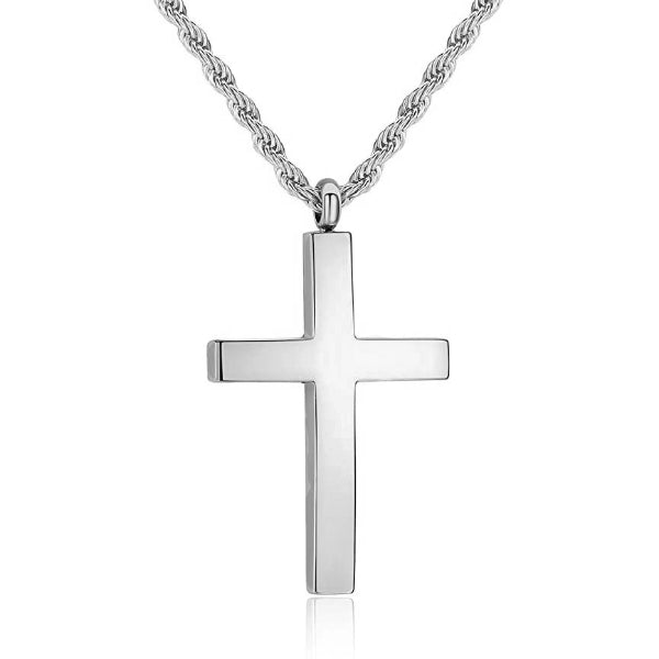Classy Men Silver Tapered Cross Pendant Necklace