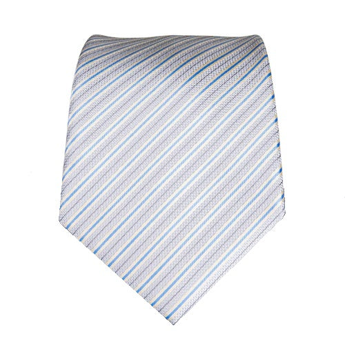 Cravatta di seta a righe blu bianco argento di classe da uomo