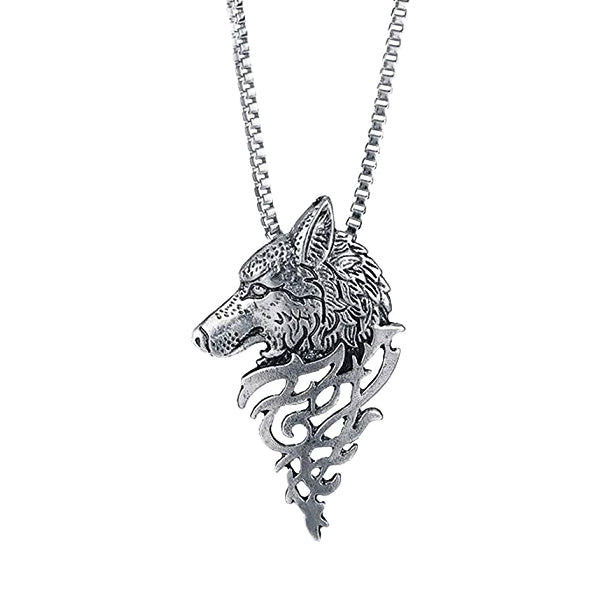 Silver wolf pendant necklace for men