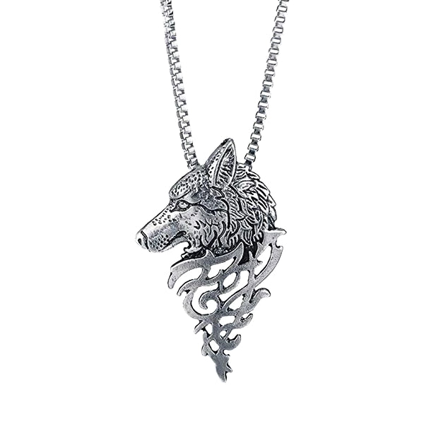 Silver-Toned Wolf Pendant Necklace For Men | Classy Men Collection