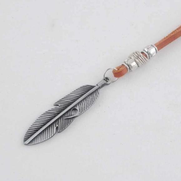 Classy Men Steel Leather Feather Pendant Necklace