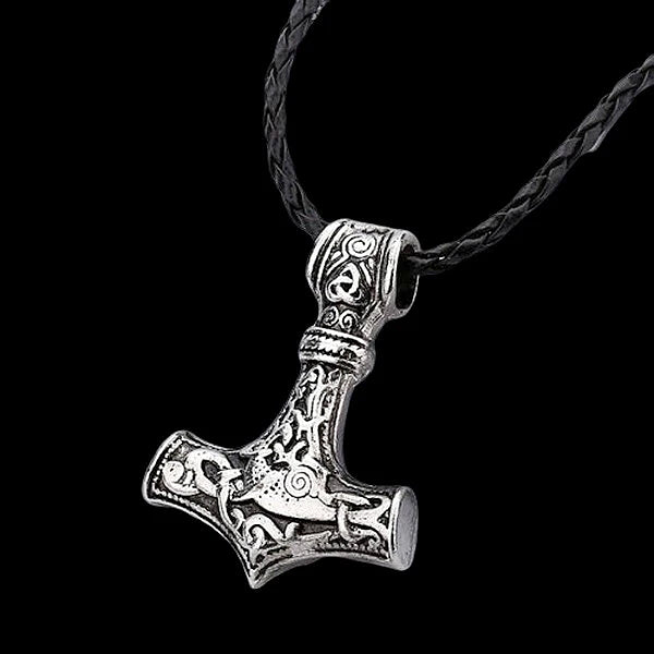 Classy Men Thor's Hammer Pendant Leather Necklace