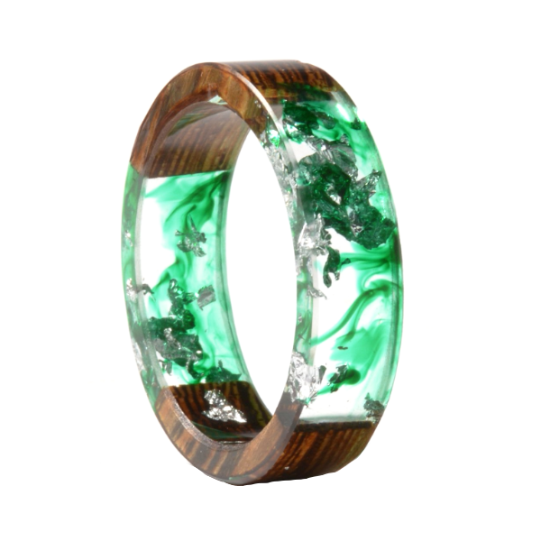 Wood Epoxy Ring With Green Unique Pattern | Classy Men Collection