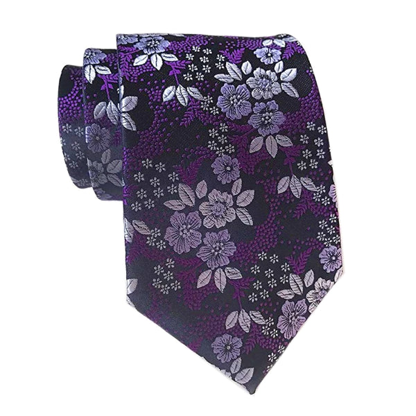 Cravatta da uomo in seta floreale viola di classe