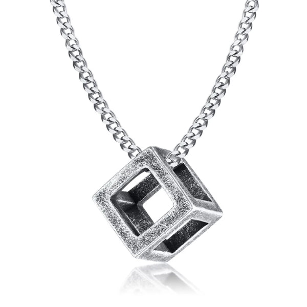 Worn metal cube pendant necklace for men