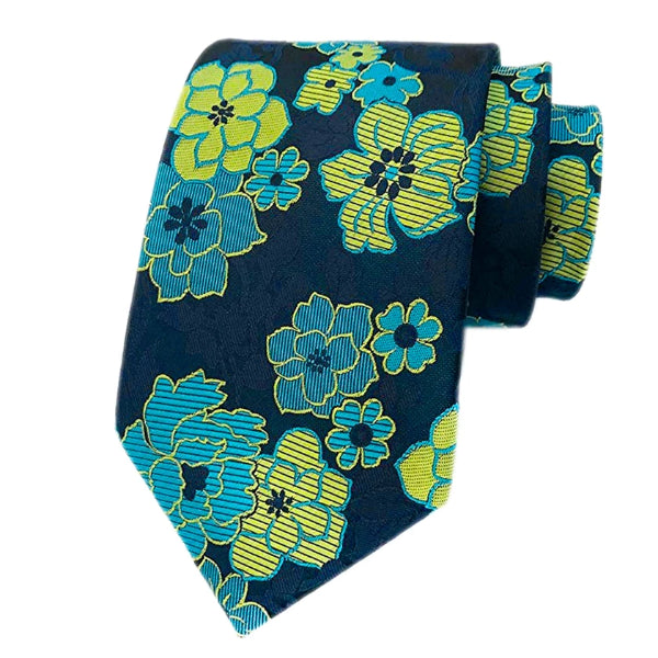 Cravatta di seta floreale blu gialla da uomo di classe