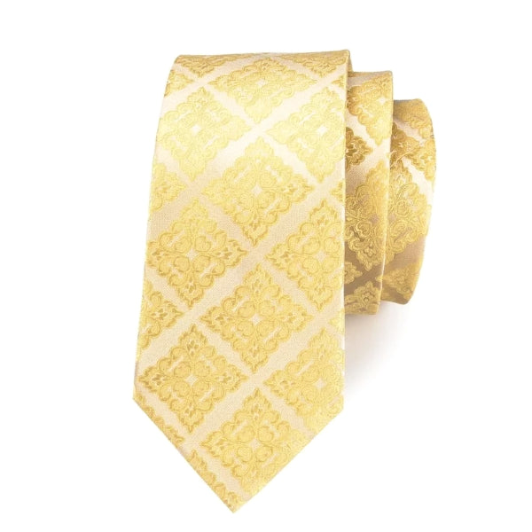 Cravatta di seta floreale quadrata gialla dorata da uomo di classe