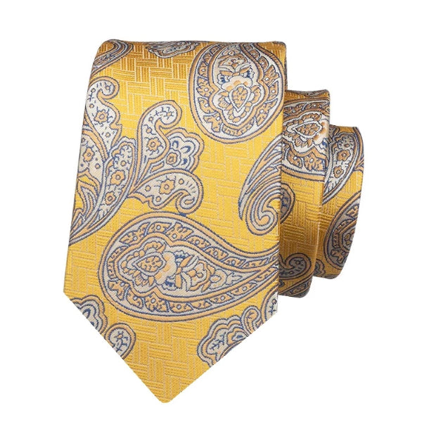 Cravatta di seta Paisley bianca gialla da uomo di classe